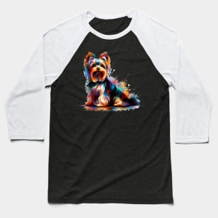 Yorkshire Terrier in Enchanting Colorful Splash Art Baseball T-Shirt